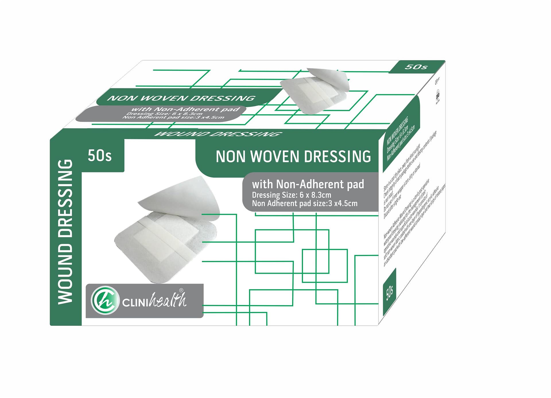 Dressing NonWoven with absorbent pad 6 x8.3cm 50s Clinihealth